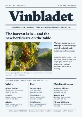 Wine list as a newspaper — wine bar
