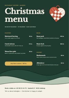 Christmas menu — woven heart and paper snow