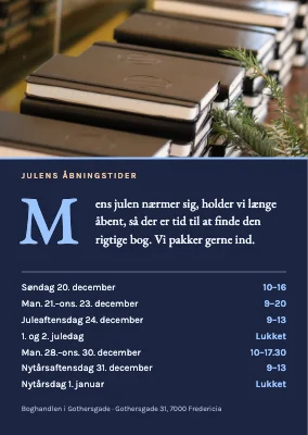 Julens åbningstider — boghandel