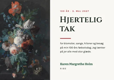 100-års fødselsdag — takkekort med blomsterbuket