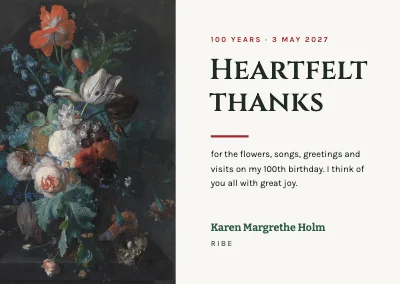 100th birthday — thank-you card with a flower bouquet