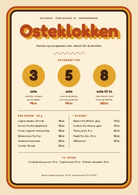 Ostebar — menukort med ostebrætter