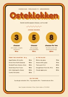 Cheese bar — menu with cheese boards