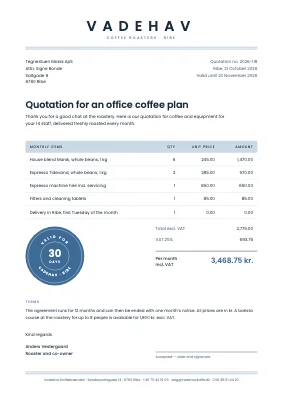 Quotation — coffee roasters