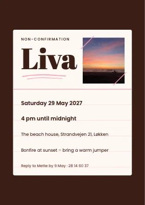 Non-confirmation — index card with a beach photo