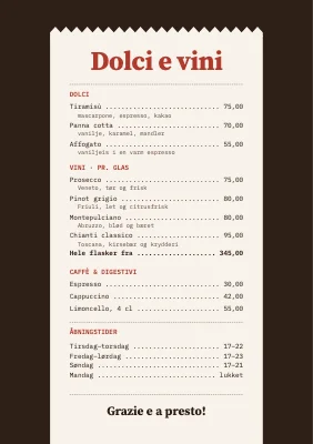 Side 2 af Trattoria — menukort som kassebon