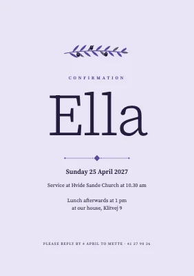 Confirmation invitation — letterpress with olive sprig