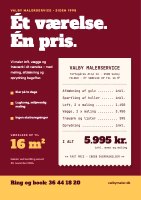 Malerfirma — fast pris på et værelse
