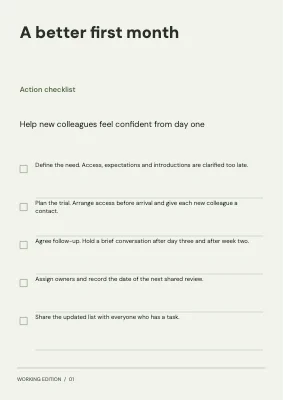 A better first month — Action checklist