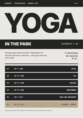 Park yoga — summer schedule