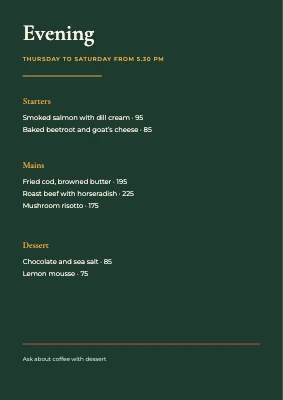 Evening menu