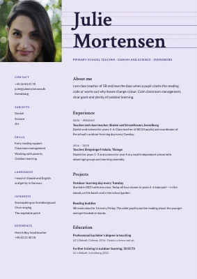 Primary school teacher CV — handwriting lines
