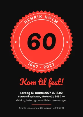 60-års fødselsdag — festinvitation med segl