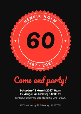 60th birthday — party invitation with a seal