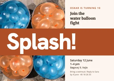 Tenth birthday — water balloon fight invitation