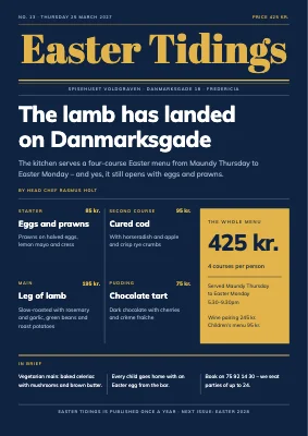 Easter menu as a front page — Fredericia