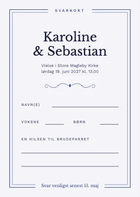 Svarkort — kirkebryllup med dobbelt ramme
