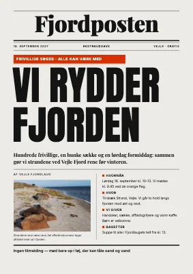 Strandrydning — avisforside til affaldsindsamling