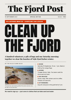 Beach clean-up — newspaper front page for a litter pick