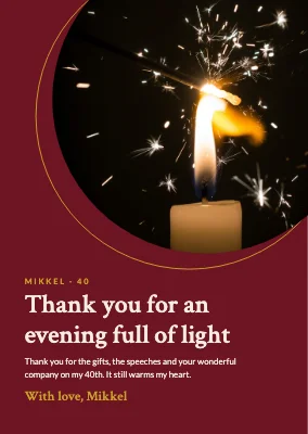 40th birthday — thank-you card with a sparkler