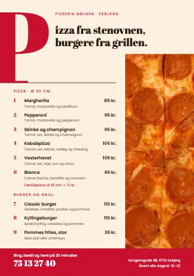 Pizza-takeaway — menukort med initial