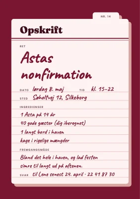 Nonfirmation — retro opskriftskort