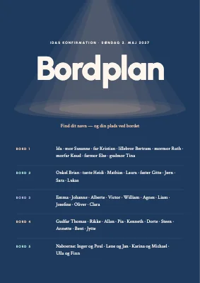 Konfirmation — bordplan i spotlys med pastelfarver