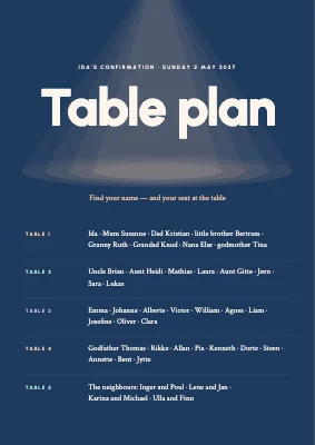 Confirmation — spotlit table plan in pastels