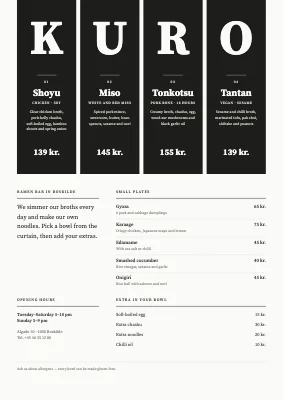 Ramen bar — menu with four bowls