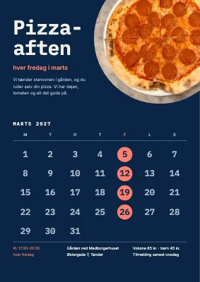 Pizzaaften hver fredag — kalenderplakat