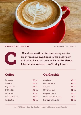 Coffee bar — menu with a big drop cap