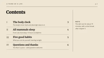 Page 2 of Talk on sleep — a third of a life