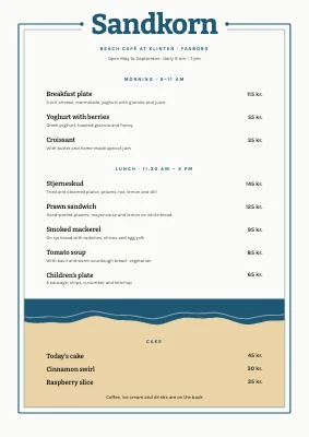 Beach café — two-page menu