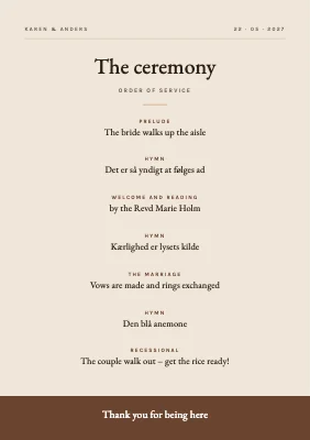 Page 2 of Wedding song booklet — classic white rose