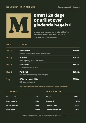 Steakhouse — menukort med initial