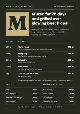 Steakhouse — menu with a drop cap
