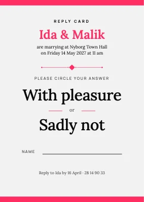 RSVP card — town-hall wedding, circle your answer