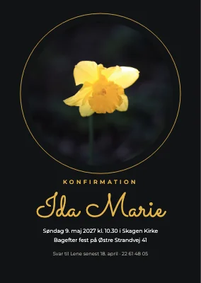 Konfirmation — påskelilje i sort og guld
