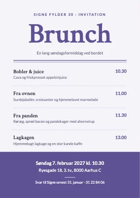 Fødselsdagsbrunch — invitation som menukort