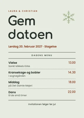 Gem datoen — vinterbryllup som menukort