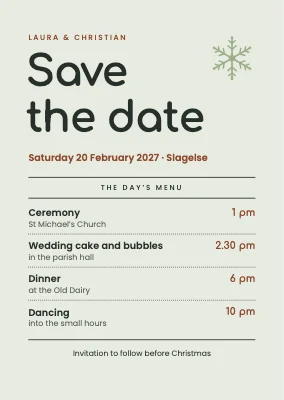 Save the date — winter wedding as a menu card