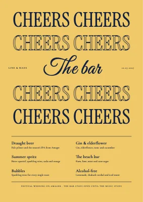 Festival wedding drinks menu — cheers