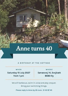 Birthday at the cottage — invitation