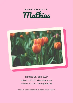 Konfirmation — retrofoto med tulipaner
