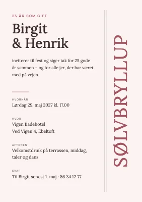 Sølvbryllup — klassisk med lodret ord