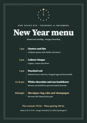 New Year menu — countdown to midnight