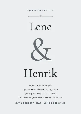 Sølvbryllup — minimalistisk invitation