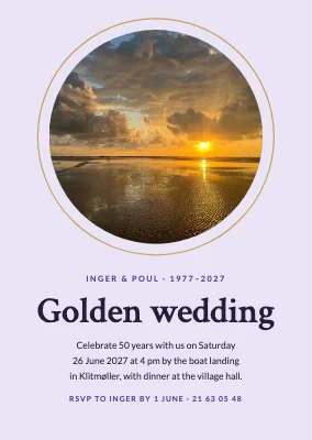 Golden wedding on the beach — invitation