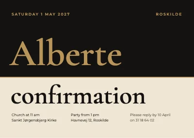 Confirmation — black and gold split card