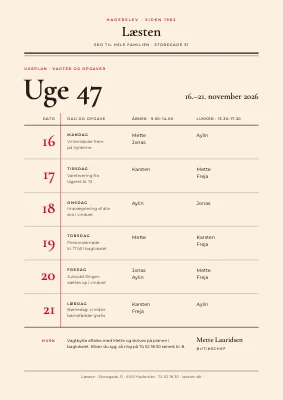 Ugeplan — skobutik